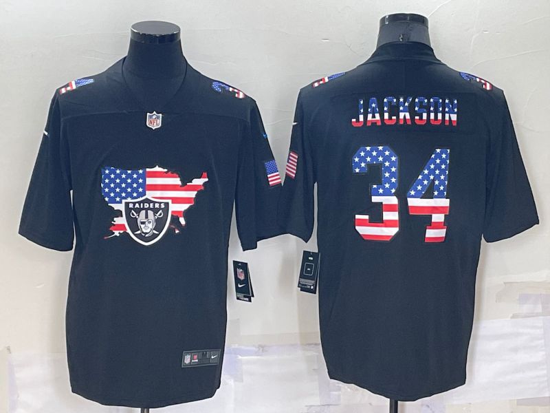 Men Oakland Raiders 34 Jackson Black Map Flag Nike 2022 Limited NFL Jersey
